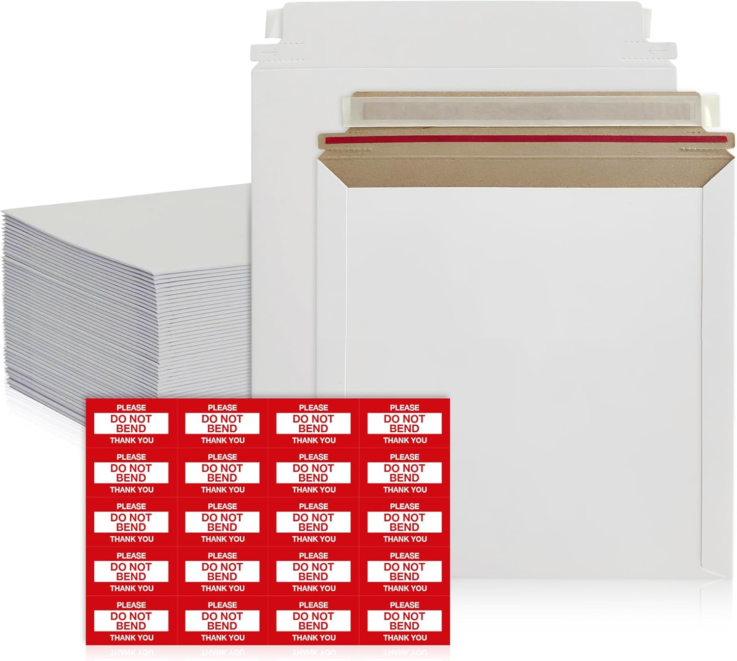 10 Pack 6x6 Inch Rigid Mailers – 420 GSM Self Seal Stay Flat Cardboard Envelopes for CDs, DVDs, Photos, Documents – Tear Strip, Do Not Bend Labels – Square Card Mailers & Shipping Envelopes (White)