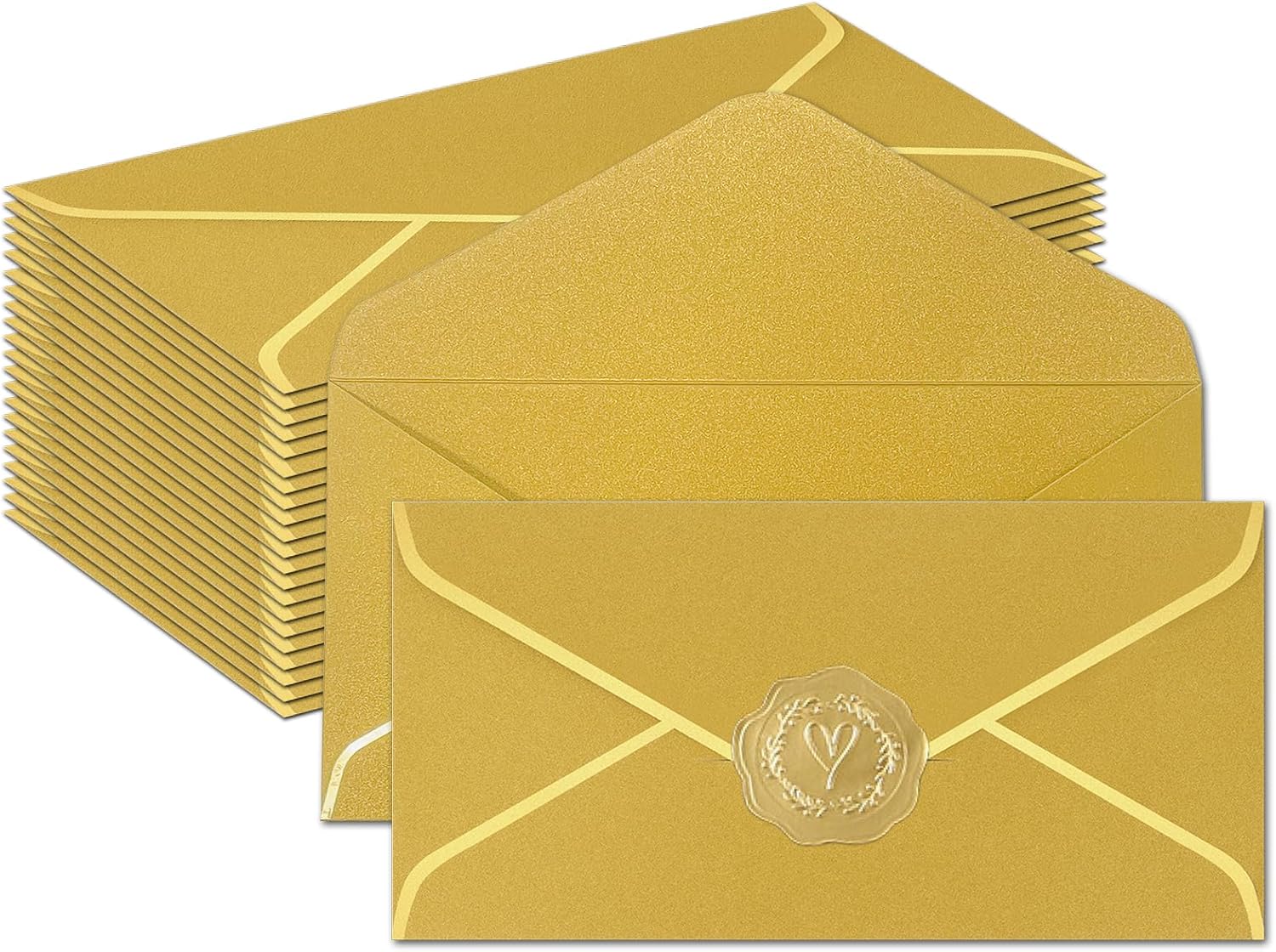 10 Pcs Invitation Envelopes,Gold Envelopes,Cash Envelopes,With Gold Stickers For Teacher's Day, Invitation，Greeting Cards，Letter Mailing(8.66 X 4.33 Inches)
