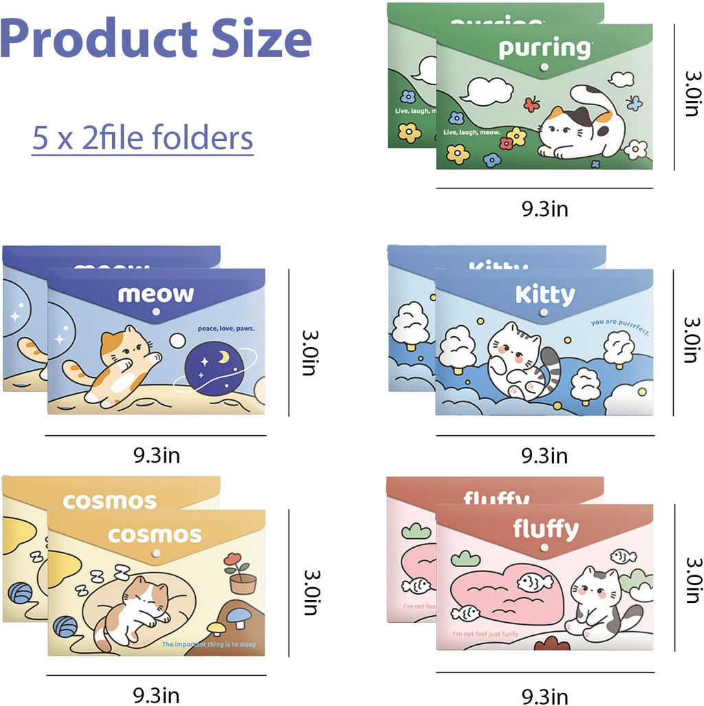 10 PCS Capybara Plastic Folders for Document, A4,Letter Size File Envelopes with Snap Closure, Decorative File Folders Cute File Folder with Name Tags Sticker Capybara Stickers for School Office