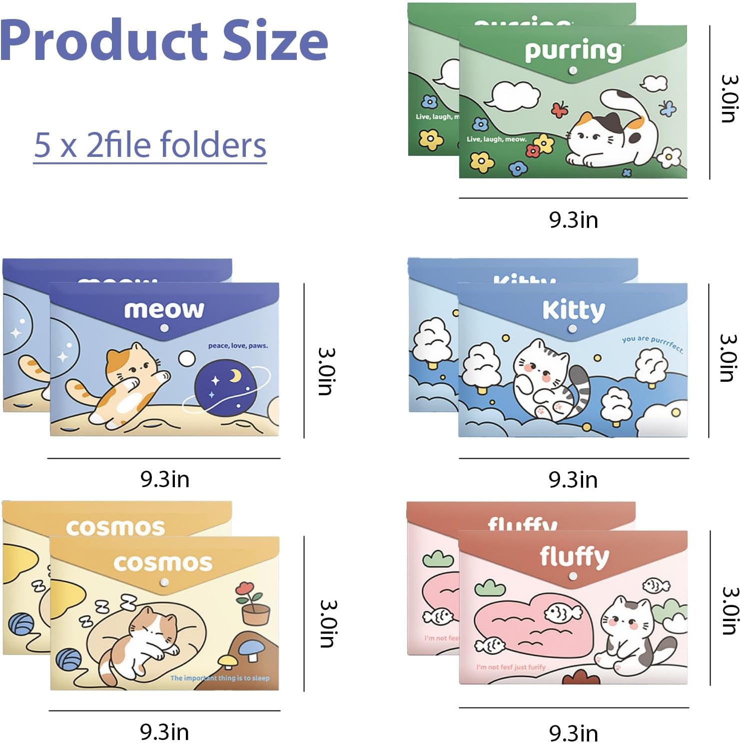 10 PCS Capybara Plastic Folders for Document, A4,Letter Size File Envelopes with Snap Closure, Decorative File Folders Cute File Folder with Name Tags Sticker Capybara Stickers for School Office