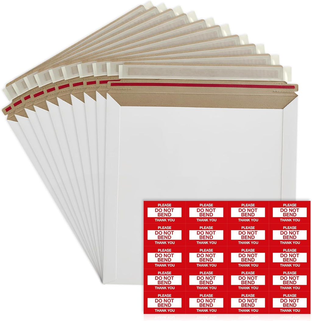 10 Pack 6x6 Inch Rigid Mailers – 420 GSM Self Seal Stay Flat Cardboard Envelopes for CDs, DVDs, Photos, Documents – Tear Strip, Do Not Bend Labels – Square Card Mailers & Shipping Envelopes (White)