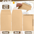1000 Pack Small Coin Envelope 4.25x 2.5in Gold Kraft Money Envelope Small Cash Envelopes Mini Key Envelopes with Gummed Flap for Home and Office Use