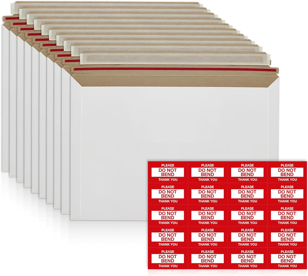 10 Pack 6x6 Inch Rigid Mailers – 420 GSM Self Seal Stay Flat Cardboard Envelopes for CDs, DVDs, Photos, Documents – Tear Strip, Do Not Bend Labels – Square Card Mailers & Shipping Envelopes (White)