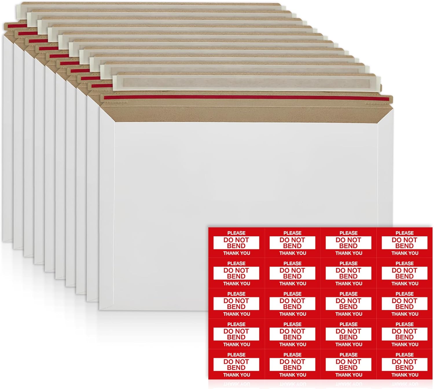 10 Pack 6x6 Inch Rigid Mailers – 420 GSM Self Seal Stay Flat Cardboard Envelopes for CDs, DVDs, Photos, Documents – Tear Strip, Do Not Bend Labels – Square Card Mailers & Shipping Envelopes (White)