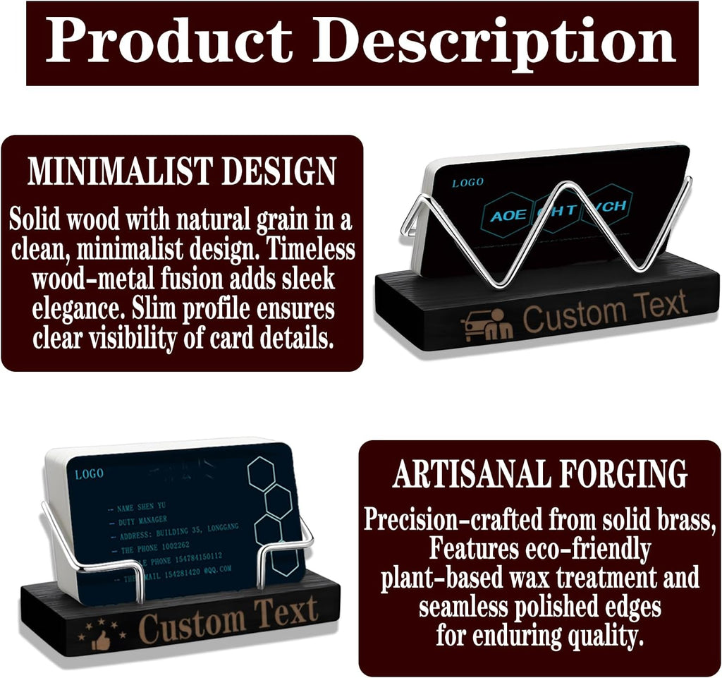 2 Pieces Personalized Business Card Holder Desk Custom Engraved Wooden Business Card Case Holder Custom Wooden Business Name Card Display Stand Postcard Holder for Office Desktop Business Card Stand 0