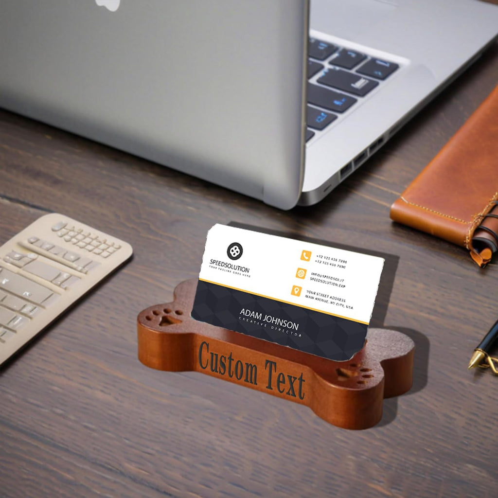 2 Pieces Personalized Business Card Holder Desk Custom Engraved Wooden Business Card Case Holder Custom Wooden Business Name Card Display Stand Postcard Holder for Office Desktop Business Card Stand 0