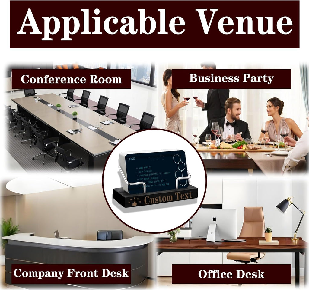 2 Pieces Personalized Business Card Holder Desk Custom Engraved Wooden Business Card Case Holder Custom Wooden Business Name Card Display Stand Postcard Holder for Office Desktop Business Card Stand 0