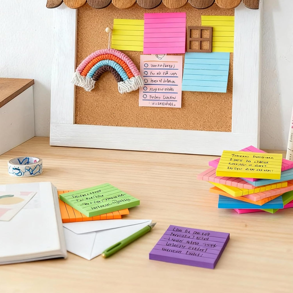 (16 Pads) Lined Sticky Notes 3x3 in Ruled Stickies Super Sticking Power Memo Pads Recyclable, Easy to Post for Home, Office, Notebook (Bright Lined)
