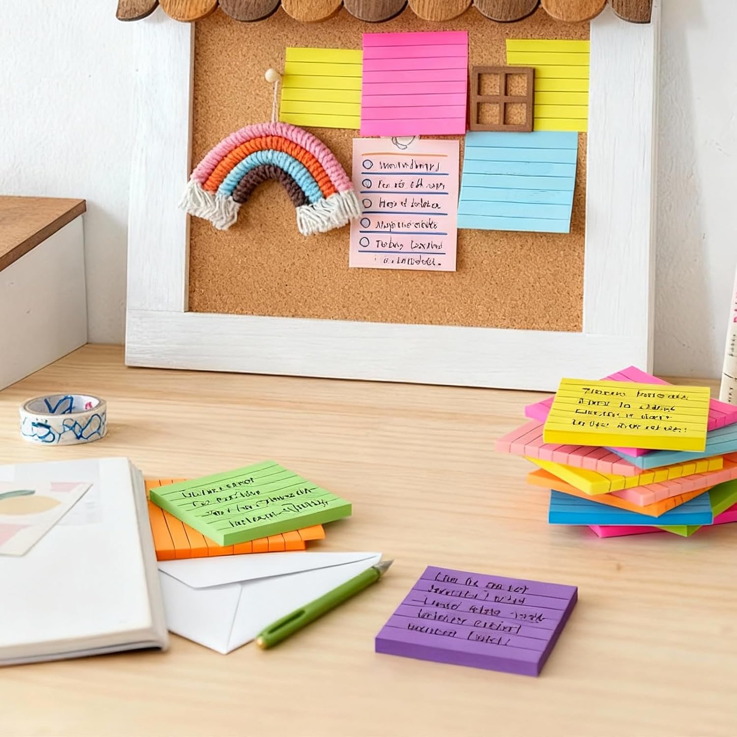 (16 Pads) Lined Sticky Notes 3x3 in Ruled Stickies Super Sticking Power Memo Pads Recyclable, Easy to Post for Home, Office, Notebook (Bright Lined)