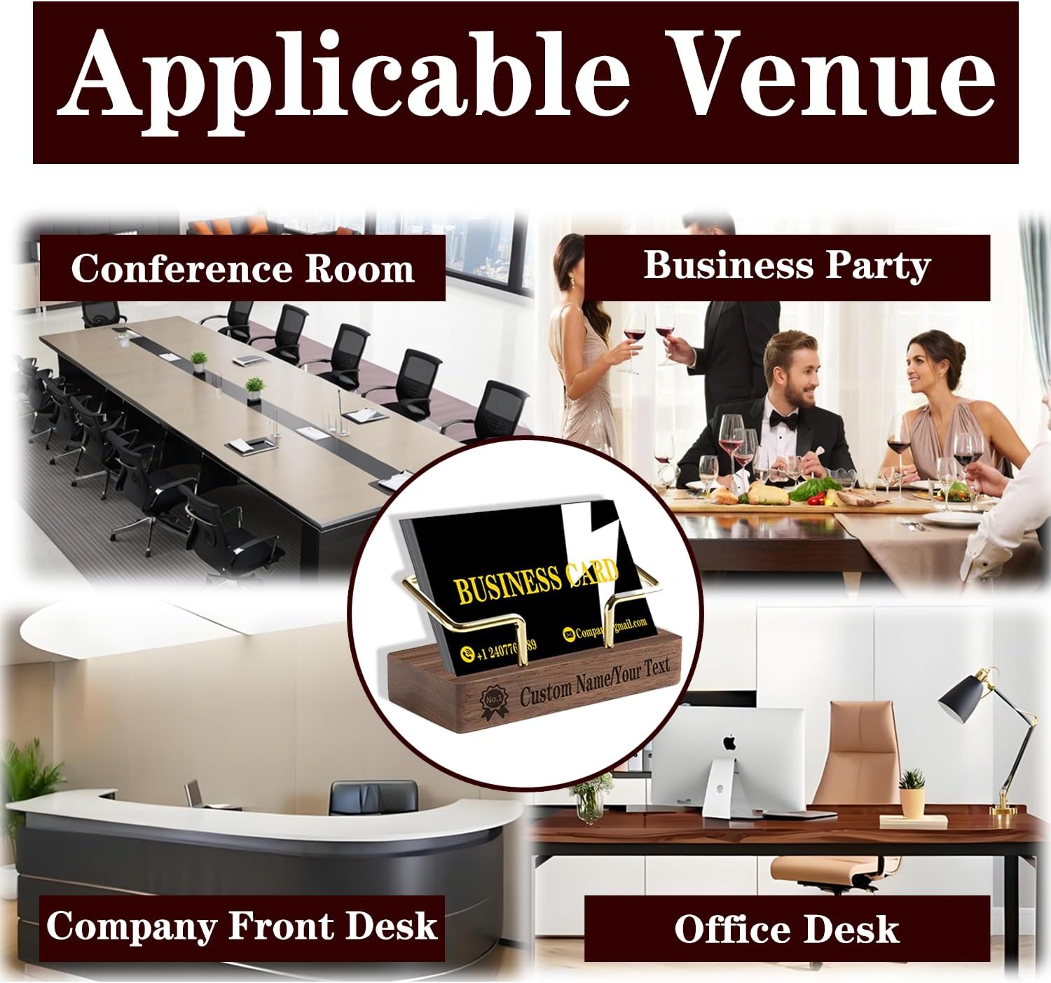 2 Pieces Personalized Business Card Holder Desk Custom Engraved Wooden Business Card Case Holder Custom Wooden Business Name Card Display Stand Postcard Holder for Office Desktop Business Card Stand 0