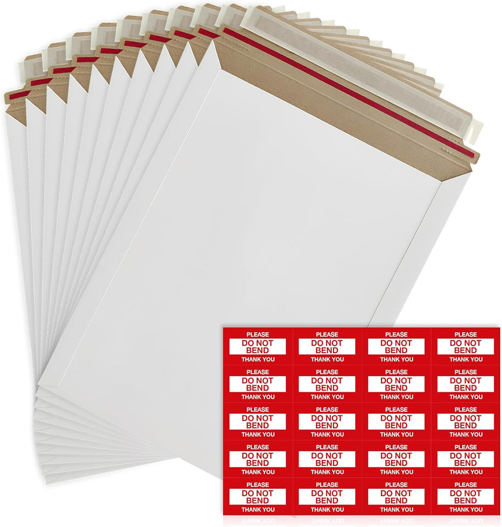 10 Pack 6x6 Inch Rigid Mailers – 420 GSM Self Seal Stay Flat Cardboard Envelopes for CDs, DVDs, Photos, Documents – Tear Strip, Do Not Bend Labels – Square Card Mailers & Shipping Envelopes (White)
