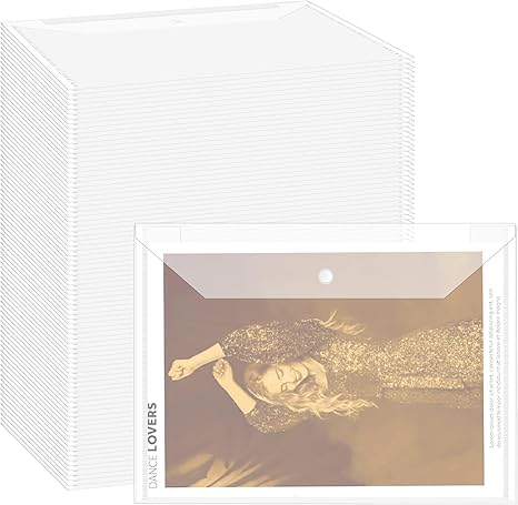 100pcs Plastic Envelopes with Snap Closure,A4 Letter Size Clear Plastic Folders for Documents,Waterproof File Folder for School,Home,Work,Office Organization