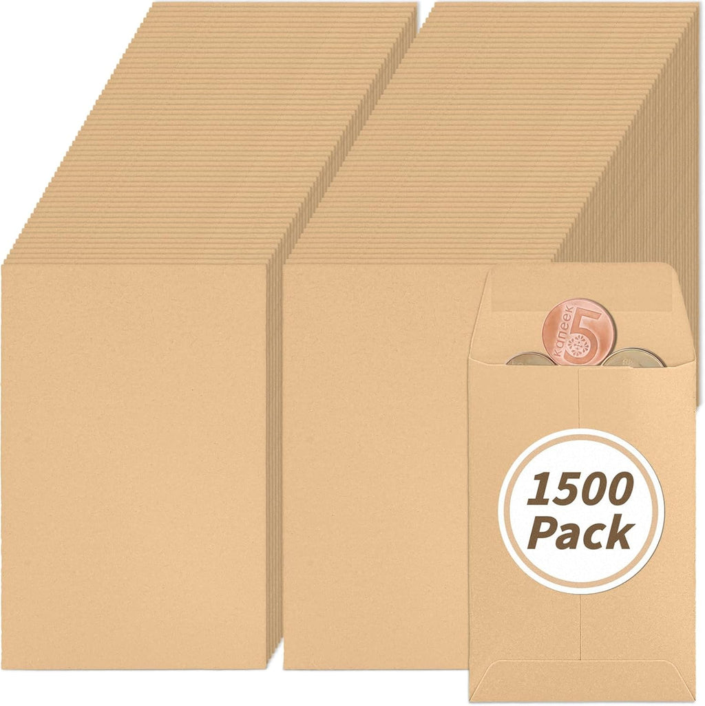 1000 Pack Small Coin Envelope 4.25x 2.5in Gold Kraft Money Envelope Small Cash Envelopes Mini Key Envelopes with Gummed Flap for Home and Office Use