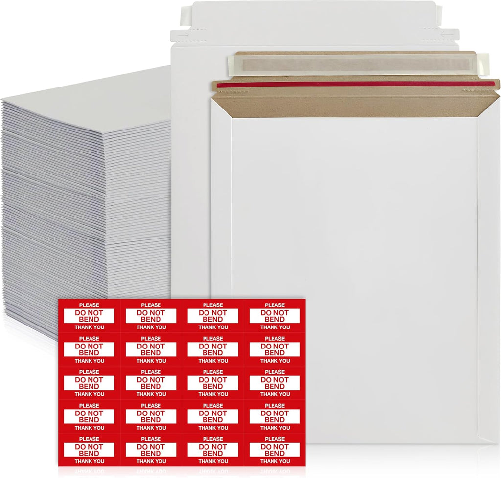 10 Pack 6x6 Inch Rigid Mailers – 420 GSM Self Seal Stay Flat Cardboard Envelopes for CDs, DVDs, Photos, Documents – Tear Strip, Do Not Bend Labels – Square Card Mailers & Shipping Envelopes (White)