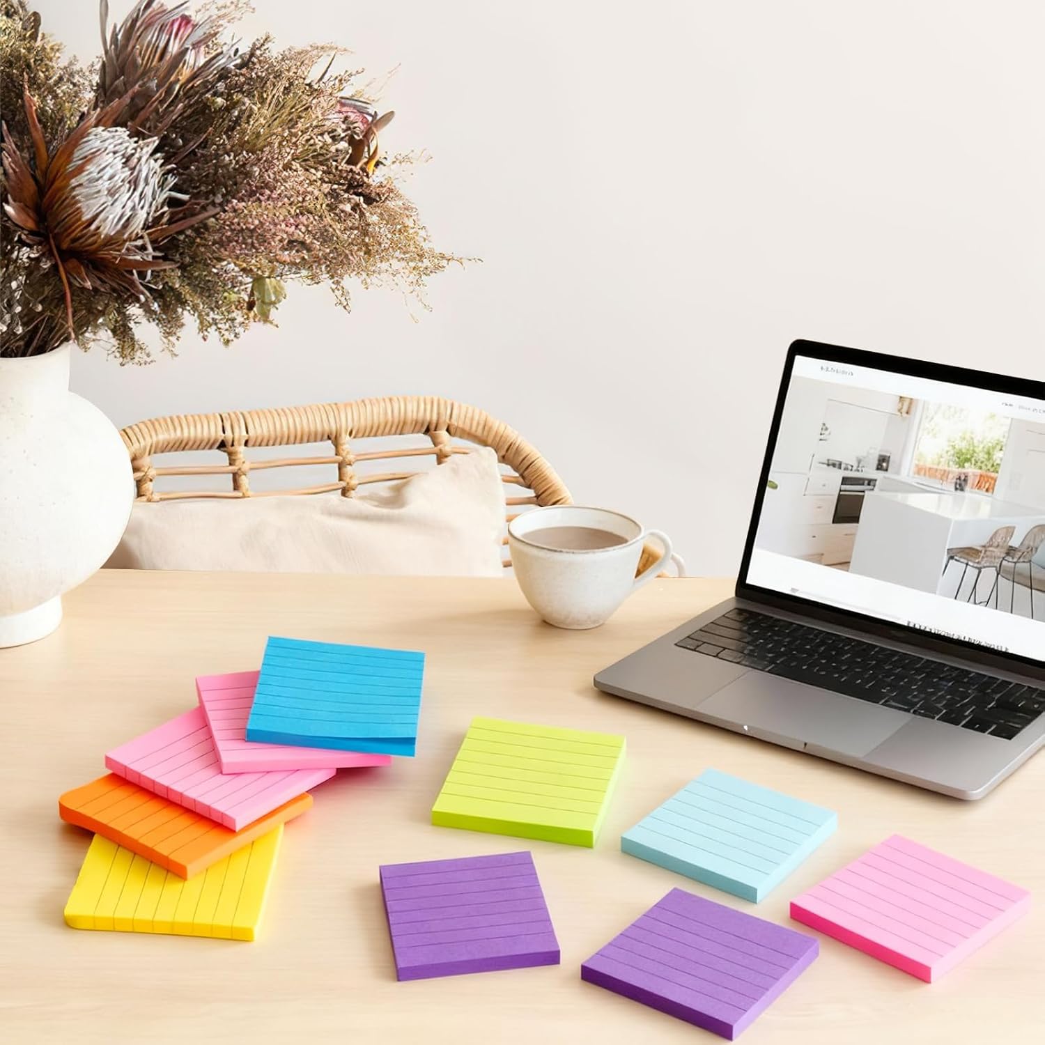 (16 Pads) Lined Sticky Notes 3x3 in Ruled Stickies Super Sticking Power Memo Pads Recyclable, Easy to Post for Home, Office, Notebook (Bright Lined)