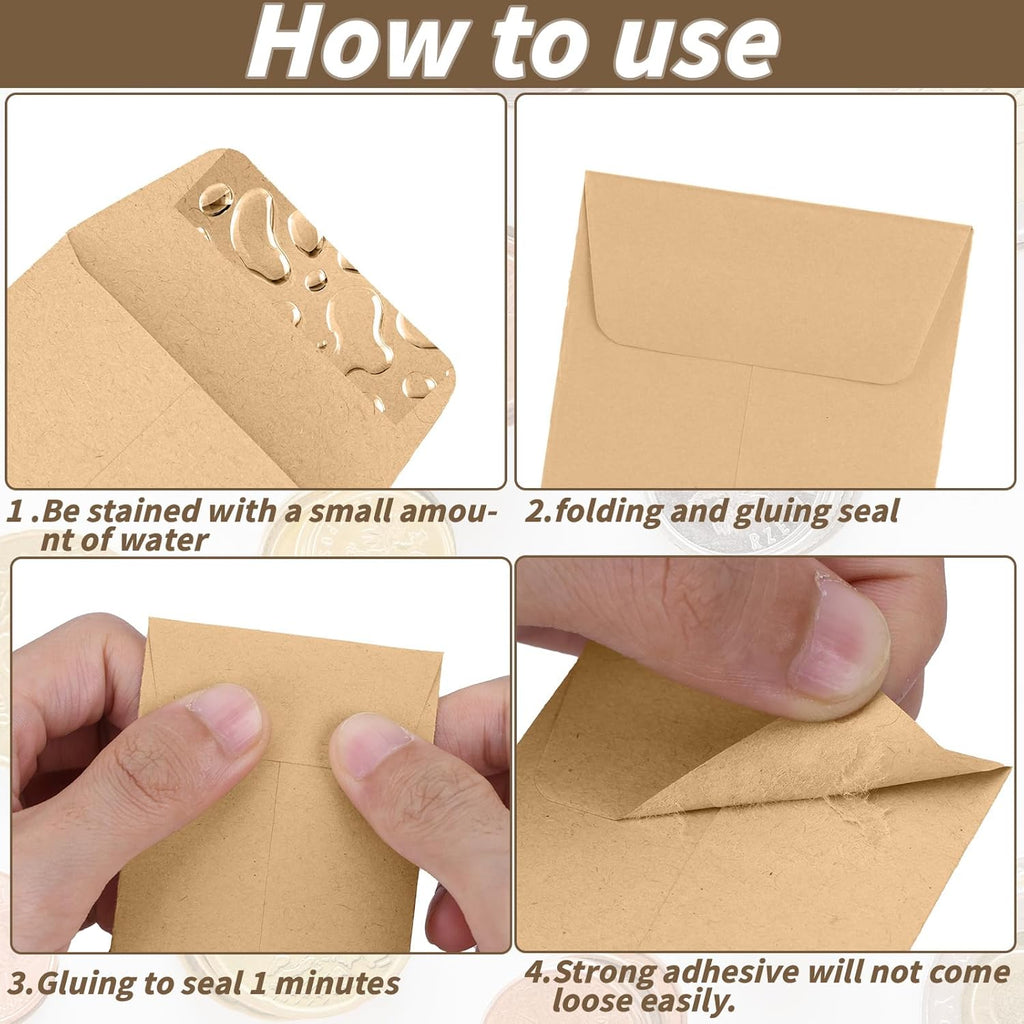 1000 Pack Small Coin Envelope 4.25x 2.5in Gold Kraft Money Envelope Small Cash Envelopes Mini Key Envelopes with Gummed Flap for Home and Office Use