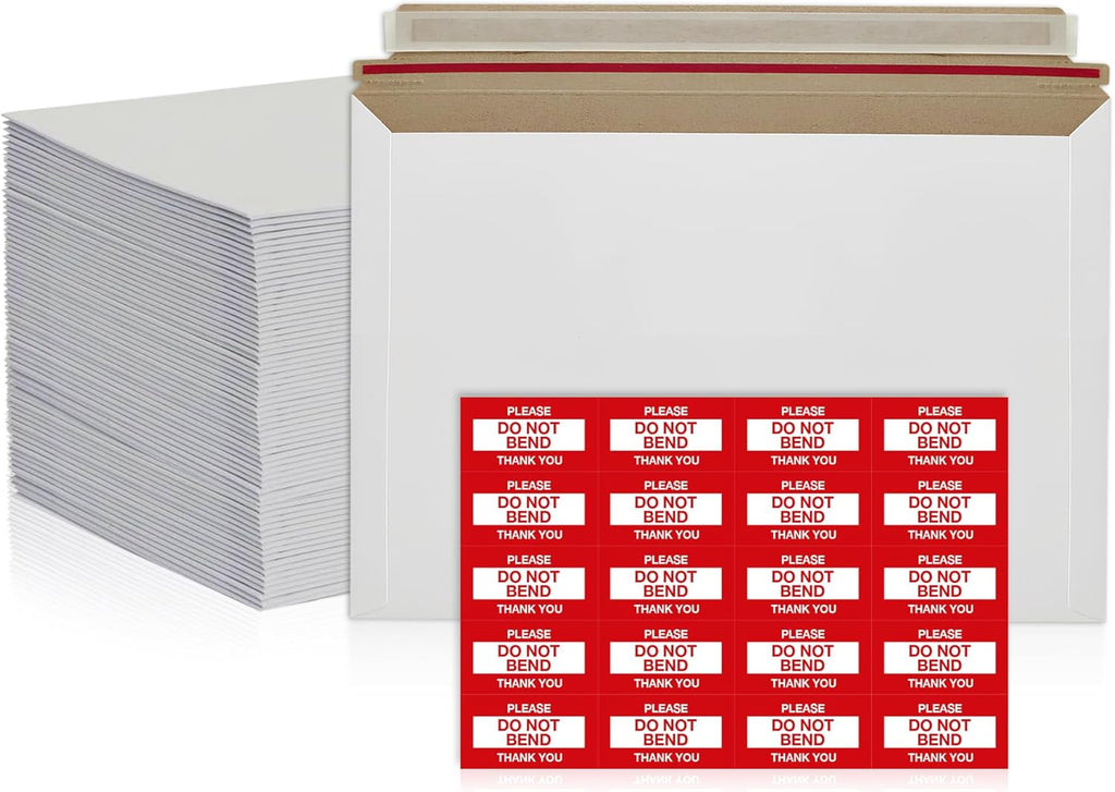 10 Pack 6x6 Inch Rigid Mailers – 420 GSM Self Seal Stay Flat Cardboard Envelopes for CDs, DVDs, Photos, Documents – Tear Strip, Do Not Bend Labels – Square Card Mailers & Shipping Envelopes (White)