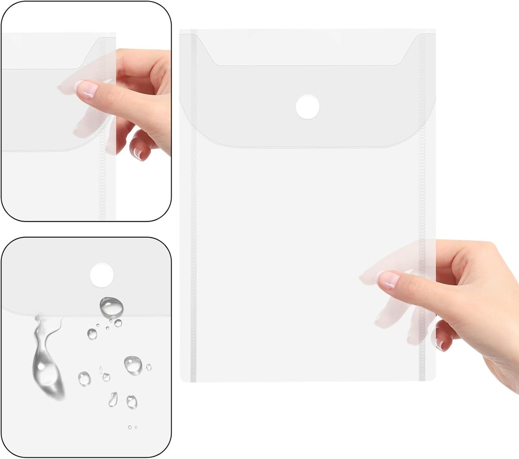 10 PCS Clear Envelope Pouch 7 X 5 Inch Clear Plastic Envelope Pouch with Snap Closure Waterproof Plastic Envelopes for Office School Documents Sticker, Photo Storage Folder, Receipt Holder