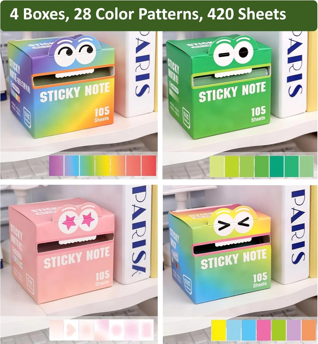 (4 Pack) Glitter Sticky Note, Cute Monster Box,105 Sheets/Roll Fun Cute Sparkle Pull-Out Memo Pads, Cute Self Adhesive Memo Pads, Transparent Glitter Sticky Notes, Small to Do List (4pcs-Cute Monster)