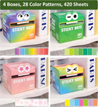 (4 Pack) Glitter Sticky Note, Cute Monster Box,105 Sheets/Roll Fun Cute Sparkle Pull-Out Memo Pads, Cute Self Adhesive Memo Pads, Transparent Glitter Sticky Notes, Small to Do List (4pcs-Cute Monster)