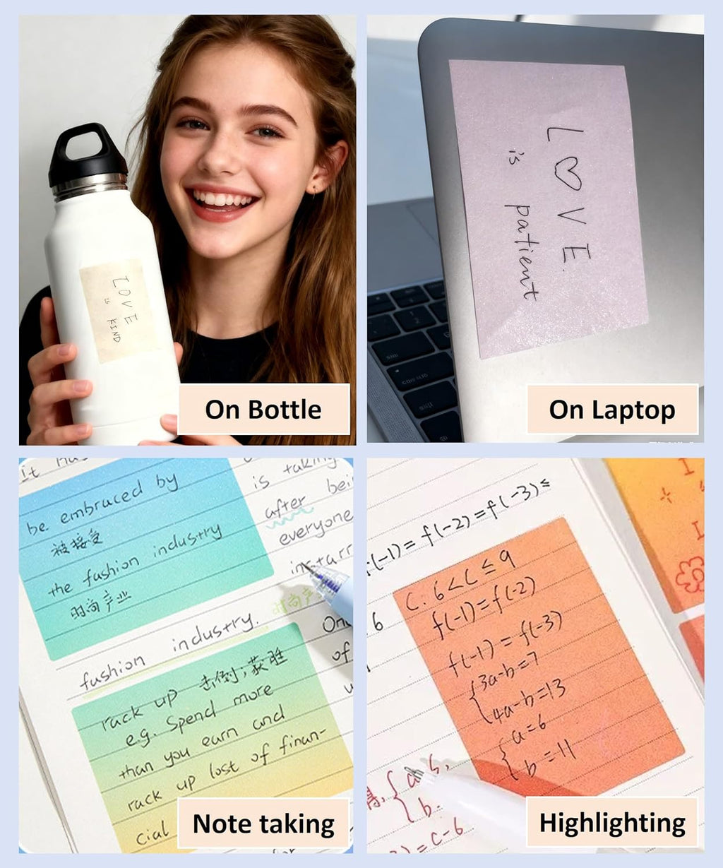 (4 Pack) Glitter Sticky Note, Cute Monster Box,105 Sheets/Roll Fun Cute Sparkle Pull-Out Memo Pads, Cute Self Adhesive Memo Pads, Transparent Glitter Sticky Notes, Small to Do List (4pcs-Cute Monster)