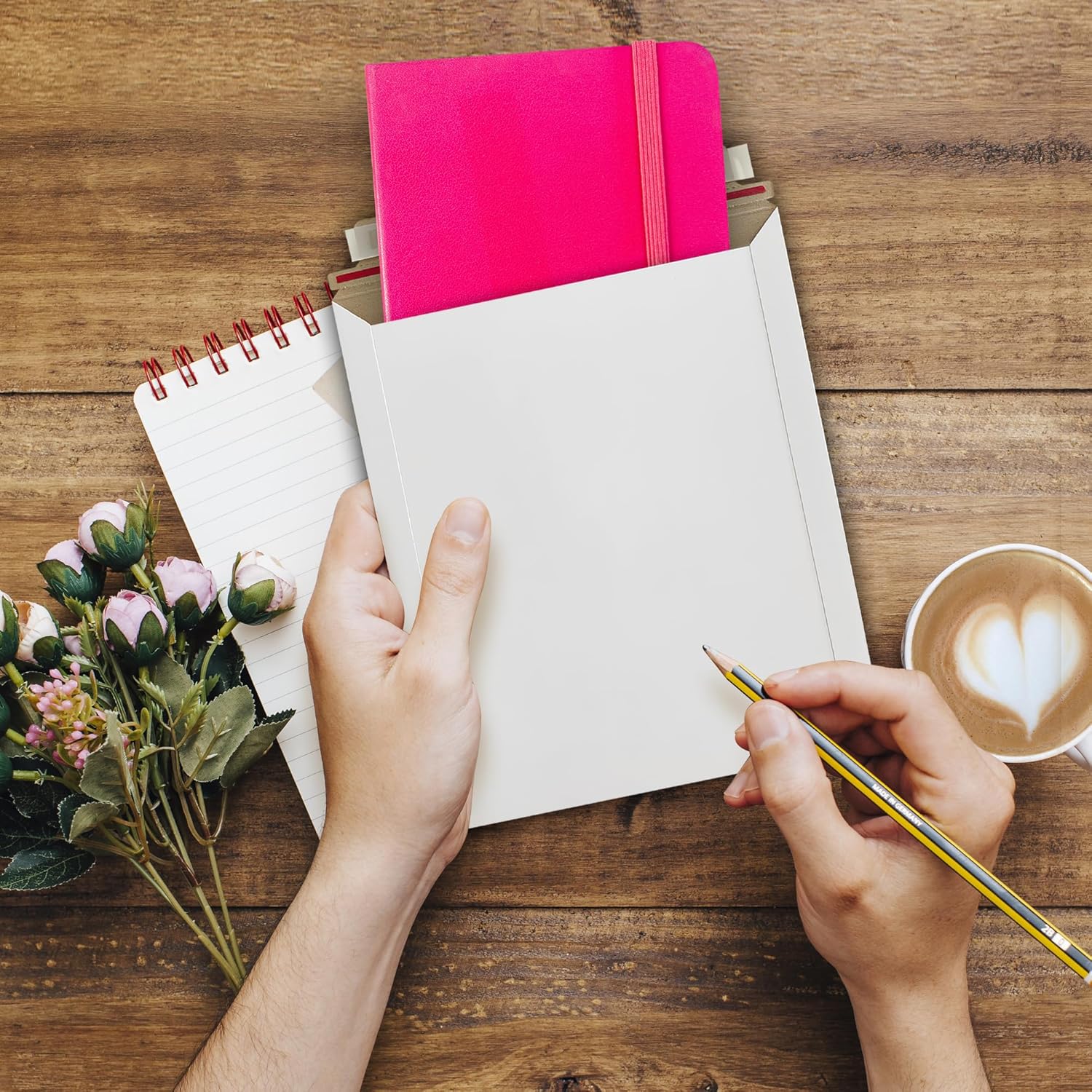 10 Pack 6x6 Inch Rigid Mailers – 420 GSM Self Seal Stay Flat Cardboard Envelopes for CDs, DVDs, Photos, Documents – Tear Strip, Do Not Bend Labels – Square Card Mailers & Shipping Envelopes (White)