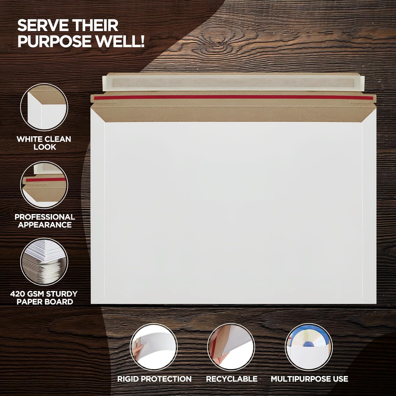 10 Pack 6x6 Inch Rigid Mailers – 420 GSM Self Seal Stay Flat Cardboard Envelopes for CDs, DVDs, Photos, Documents – Tear Strip, Do Not Bend Labels – Square Card Mailers & Shipping Envelopes (White)