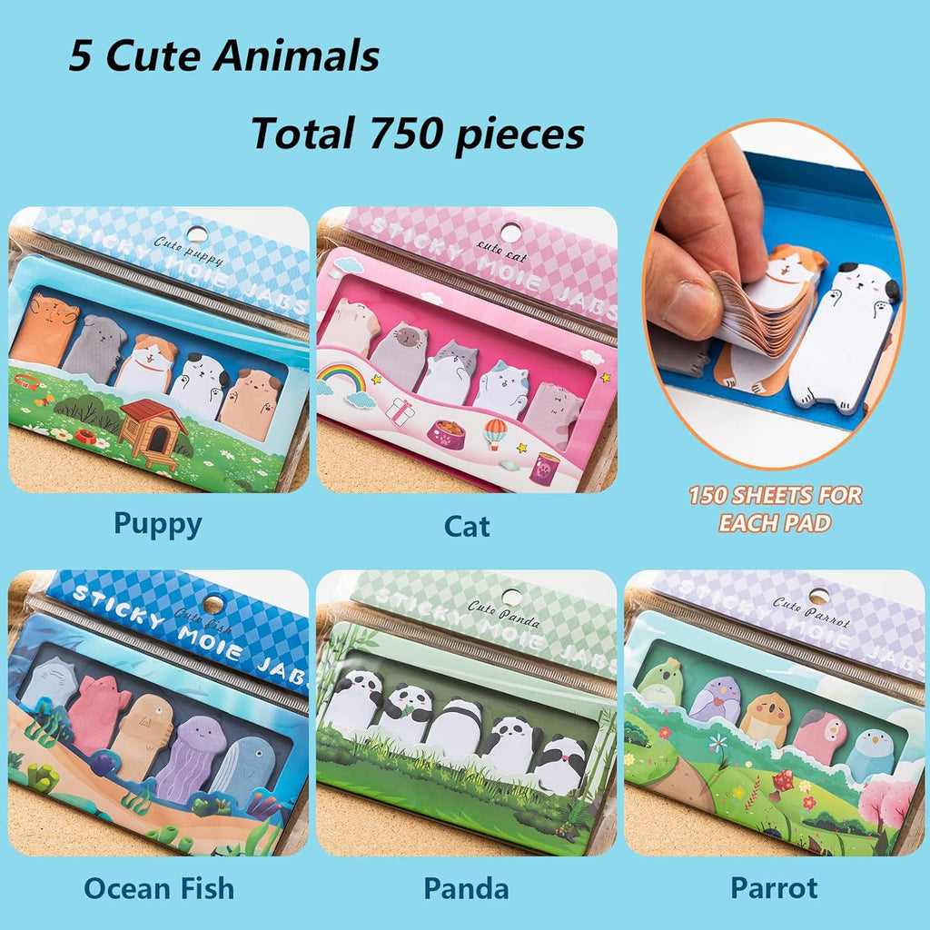 750 Mini Cute Sticky Notes Animal Sticky Notes for Teachers Classrooms Self Sticky Memo Pads Notes Page Markers Flags Home Office School Supplies
