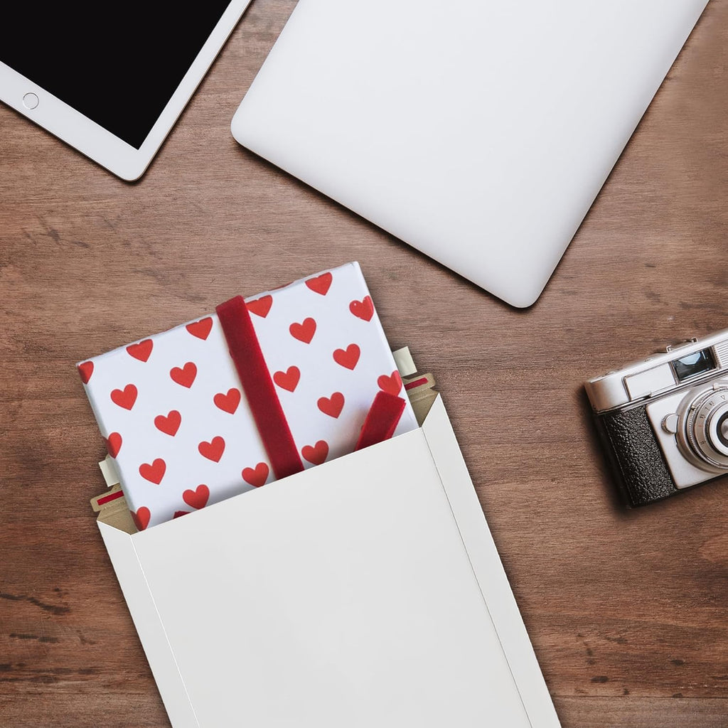 10 Pack 6x6 Inch Rigid Mailers – 420 GSM Self Seal Stay Flat Cardboard Envelopes for CDs, DVDs, Photos, Documents – Tear Strip, Do Not Bend Labels – Square Card Mailers & Shipping Envelopes (White)