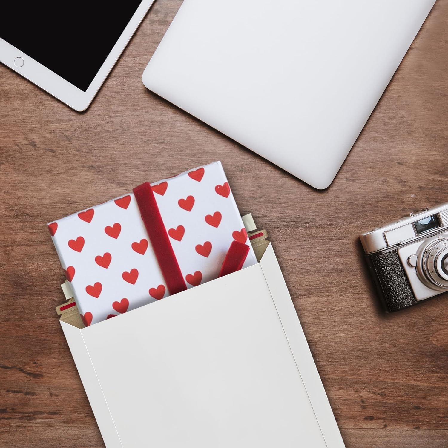 10 Pack 6x6 Inch Rigid Mailers – 420 GSM Self Seal Stay Flat Cardboard Envelopes for CDs, DVDs, Photos, Documents – Tear Strip, Do Not Bend Labels – Square Card Mailers & Shipping Envelopes (White)