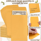 1000 Pack Small Coin Envelope 4.25x 2.5in Gold Kraft Money Envelope Small Cash Envelopes Mini Key Envelopes with Gummed Flap for Home and Office Use