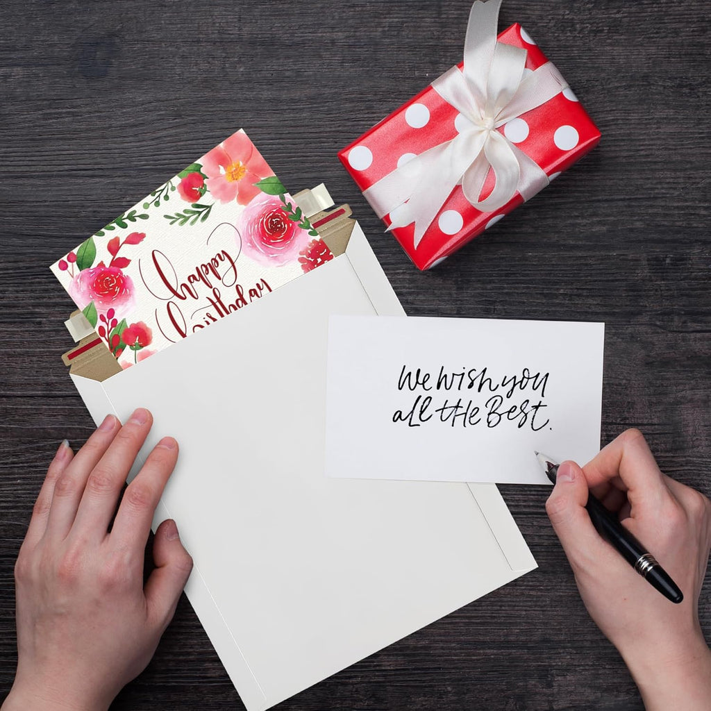 10 Pack 6x6 Inch Rigid Mailers – 420 GSM Self Seal Stay Flat Cardboard Envelopes for CDs, DVDs, Photos, Documents – Tear Strip, Do Not Bend Labels – Square Card Mailers & Shipping Envelopes (White)