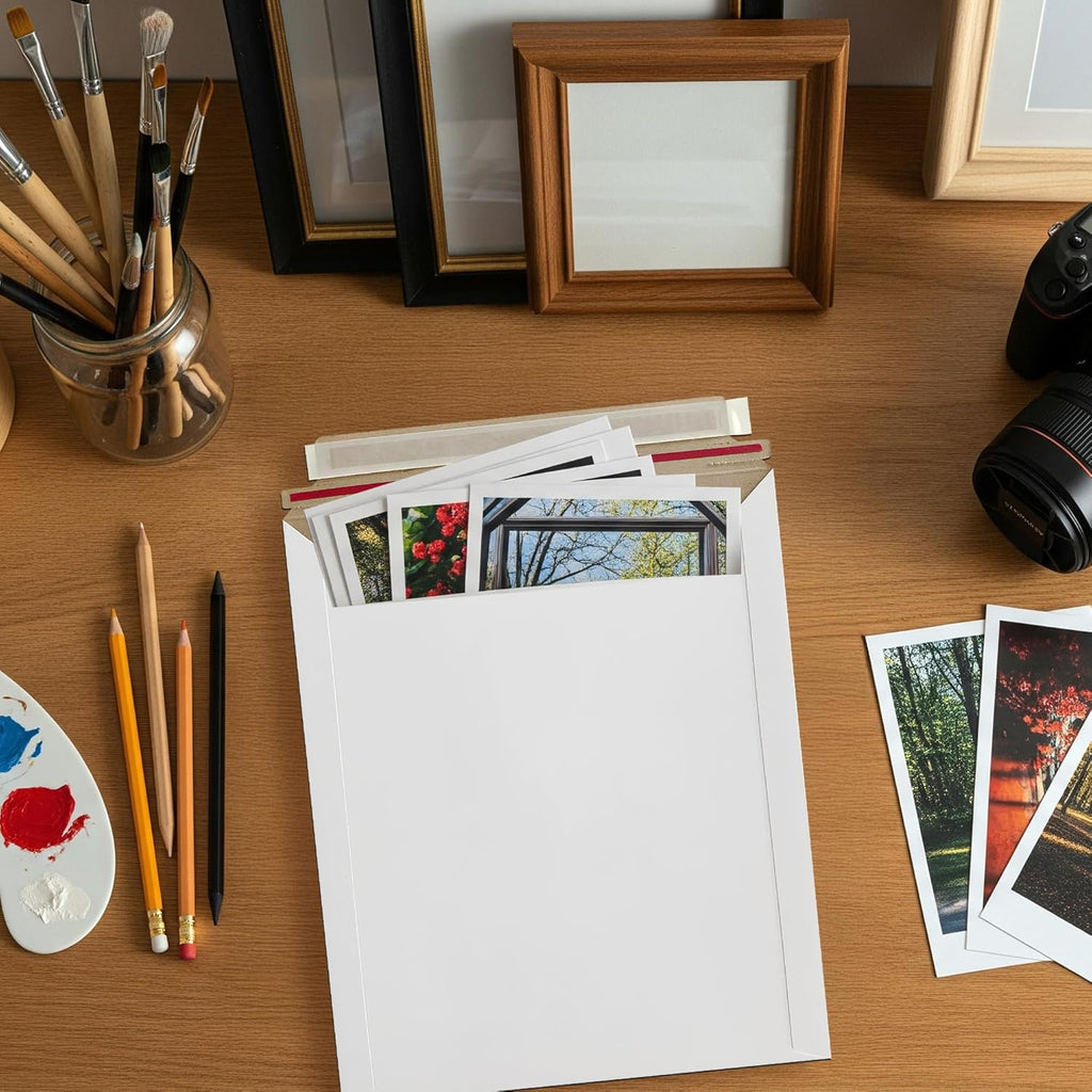 10 Pack 6x6 Inch Rigid Mailers – 420 GSM Self Seal Stay Flat Cardboard Envelopes for CDs, DVDs, Photos, Documents – Tear Strip, Do Not Bend Labels – Square Card Mailers & Shipping Envelopes (White)