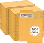 1000 Pack Small Coin Envelope 4.25x 2.5in Gold Kraft Money Envelope Small Cash Envelopes Mini Key Envelopes with Gummed Flap for Home and Office Use