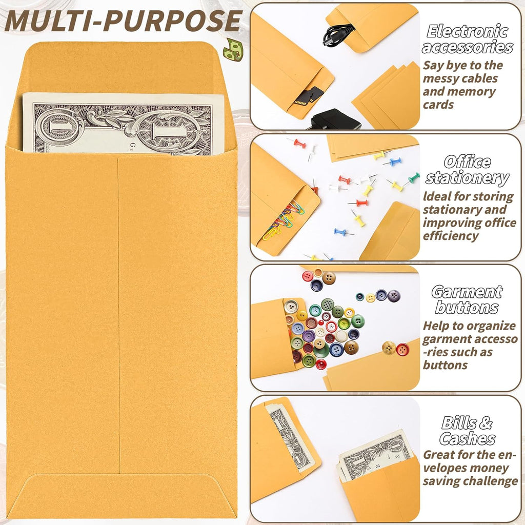 1000 Pack Small Coin Envelope 4.25x 2.5in Gold Kraft Money Envelope Small Cash Envelopes Mini Key Envelopes with Gummed Flap for Home and Office Use