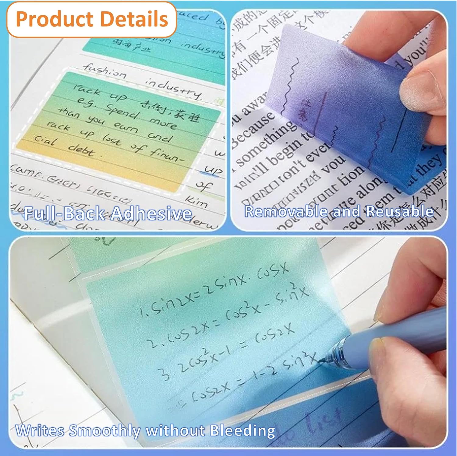 (4 Pack) Glitter Sticky Note, Cute Monster Box,105 Sheets/Roll Fun Cute Sparkle Pull-Out Memo Pads, Cute Self Adhesive Memo Pads, Transparent Glitter Sticky Notes, Small to Do List (4pcs-Cute Monster)