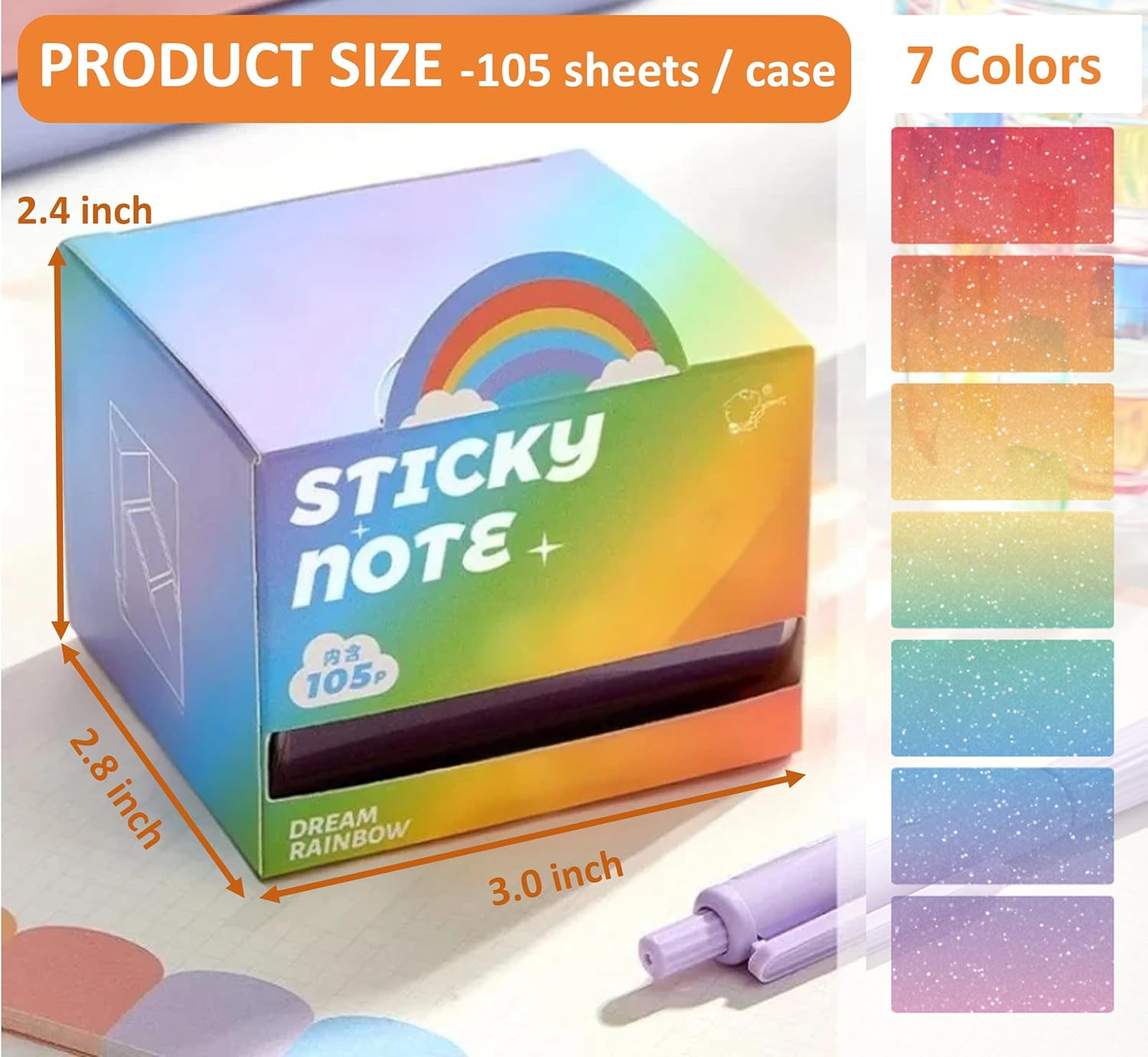 (4 Pack) Glitter Sticky Note, Cute Monster Box,105 Sheets/Roll Fun Cute Sparkle Pull-Out Memo Pads, Cute Self Adhesive Memo Pads, Transparent Glitter Sticky Notes, Small to Do List (4pcs-Cute Monster)