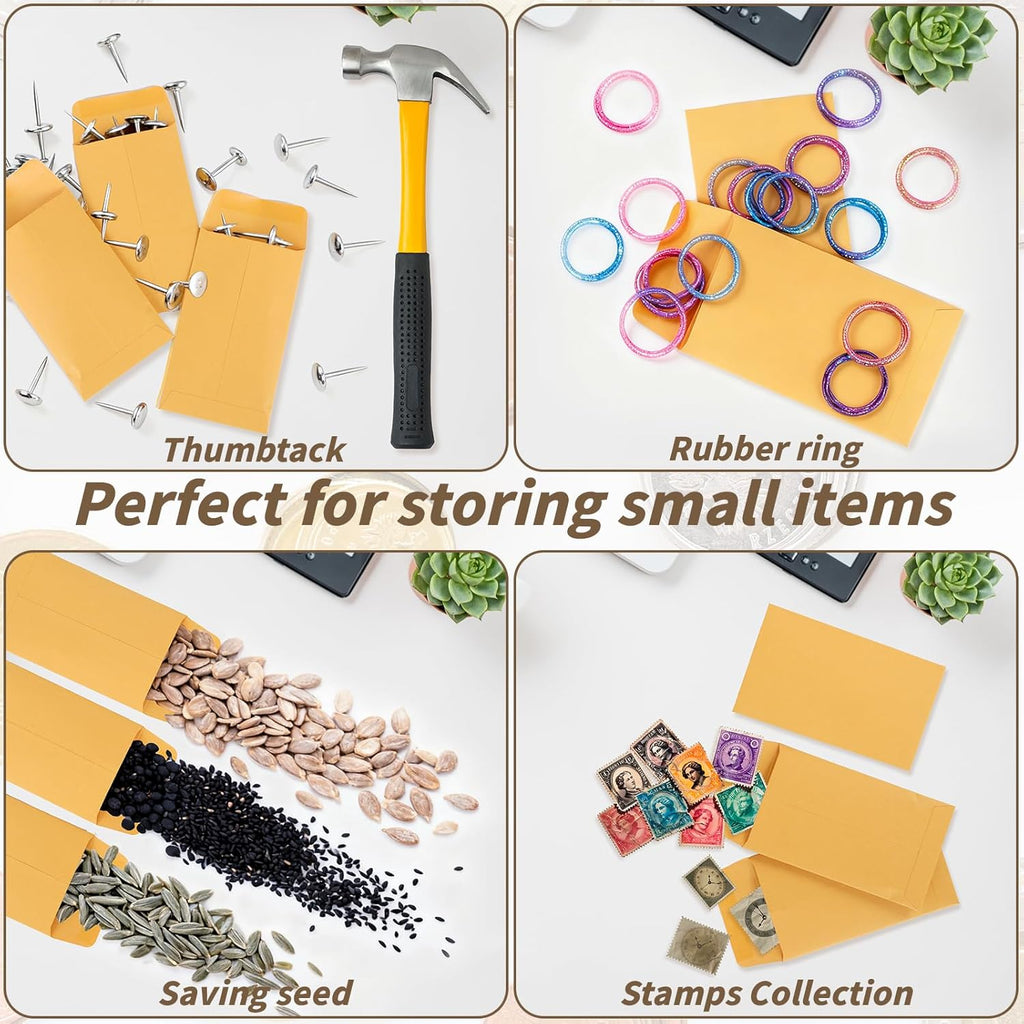 1000 Pack Small Coin Envelope 4.25x 2.5in Gold Kraft Money Envelope Small Cash Envelopes Mini Key Envelopes with Gummed Flap for Home and Office Use