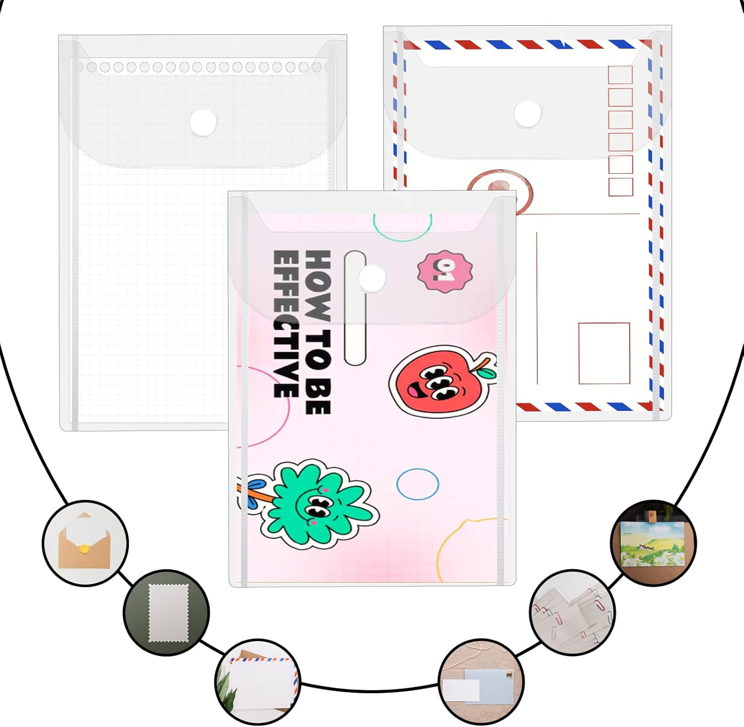 10 PCS Clear Envelope Pouch 7 X 5 Inch Clear Plastic Envelope Pouch with Snap Closure Waterproof Plastic Envelopes for Office School Documents Sticker, Photo Storage Folder, Receipt Holder